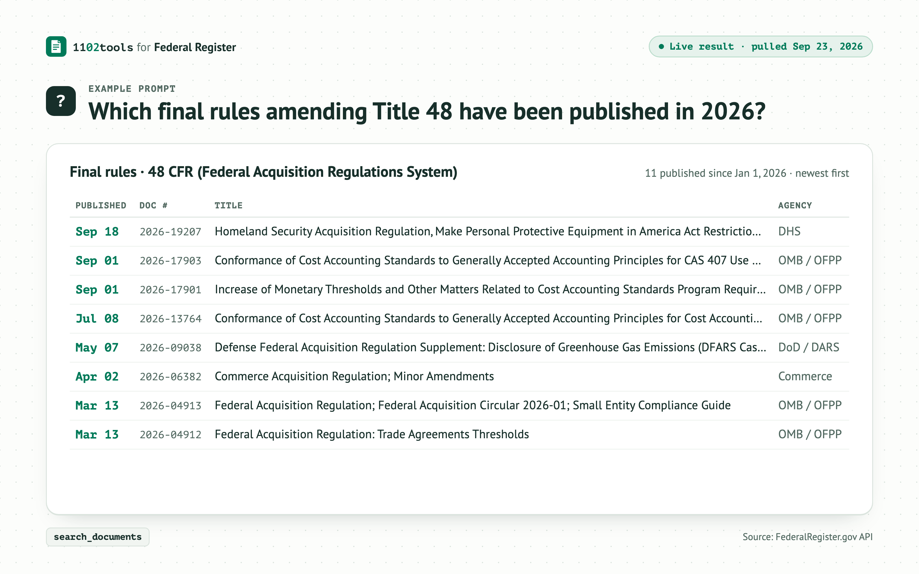 1102tools for Federal Register screenshot
